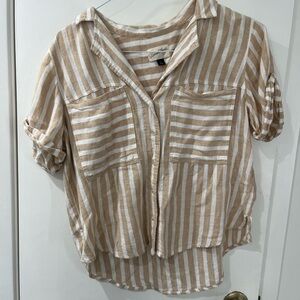 Universal Thread Beige and White Striped Button Down Shirt